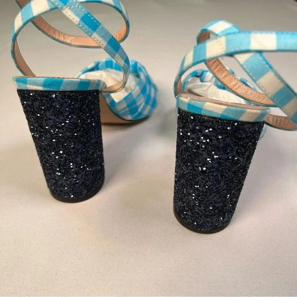 J.Crew Collection Gingham Knotted Stella Sandals w/Glitter Heel Sz 9.5 NIB - Picture 10 of 11